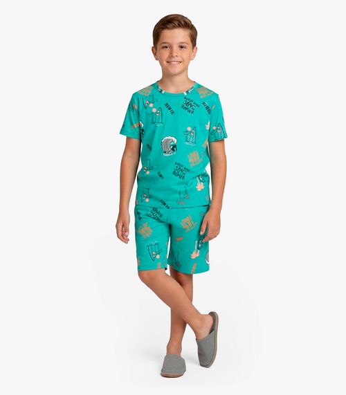 Pijama Infantil Camiseta e Bermuda Select Azul