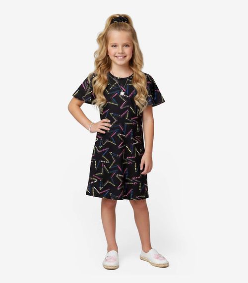 Vestido Infantil Feminino Estampado Select Preto