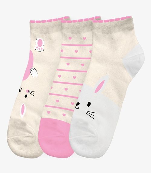 Kit 3 Pares De Meia Cano Curto Infantil Trick Nick Rosa