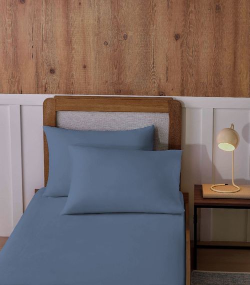 Jogo De Cama Solteiro Malha 2 Peças Liso Vivaldi Azul