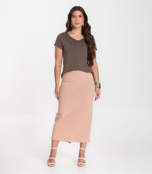 Saia Feminina Midi Infinita Cor Marrom