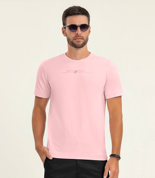 Camiseta Masculina Manga Curta Meia Malha Diametro Rosa