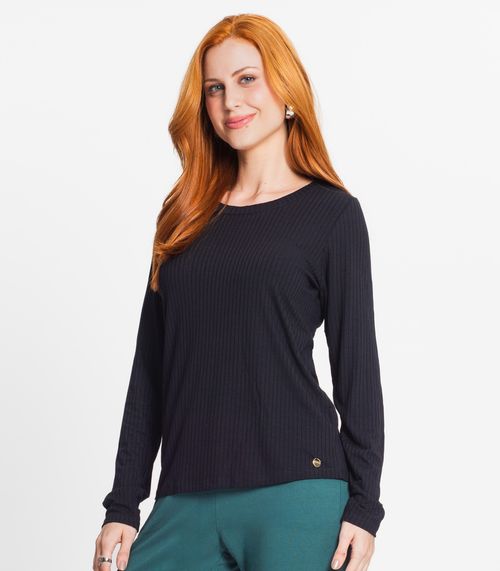 Blusa Manga Longa Canelada Rovitex Preto