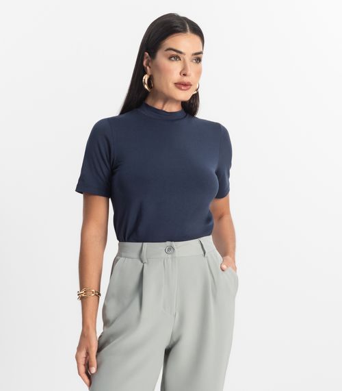 Blusa Feminina Básica em Malha Visco Rovitex Azul