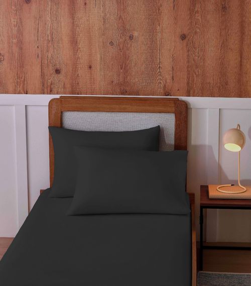 Jogo De Cama Solteiro Malha 2 Peças Liso Vivaldi Preto