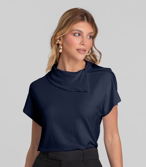 Blusa Feminina Com Gola Diferenciada Dianna Azul
