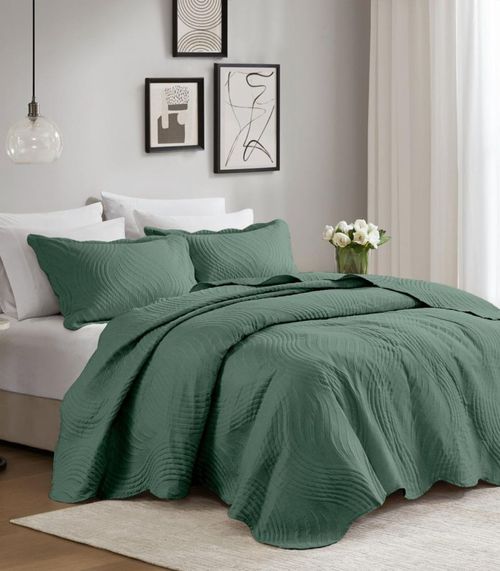 Jogo De Colcha Queen Milão 150 Fios Corttex Verde