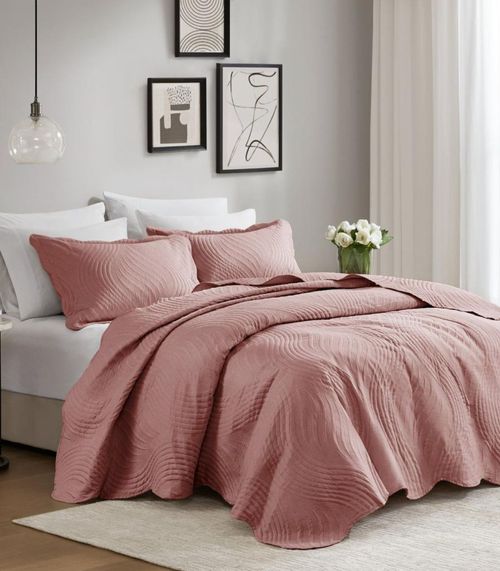 Jogo De Colcha Queen Milão 150 Fios Corttex Rosa