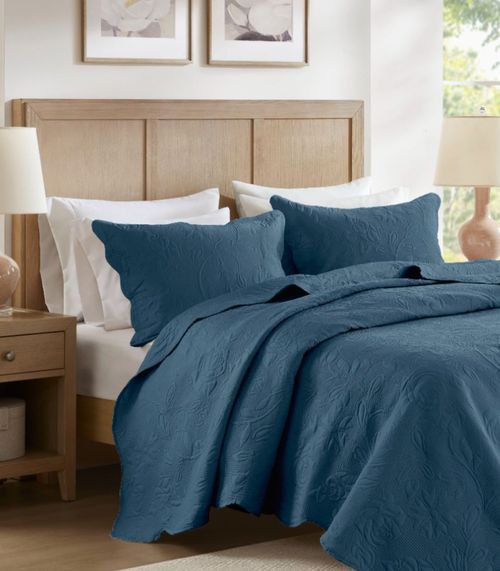 Jogo De Colcha Queen Milão 150 Fios Corttex Azul