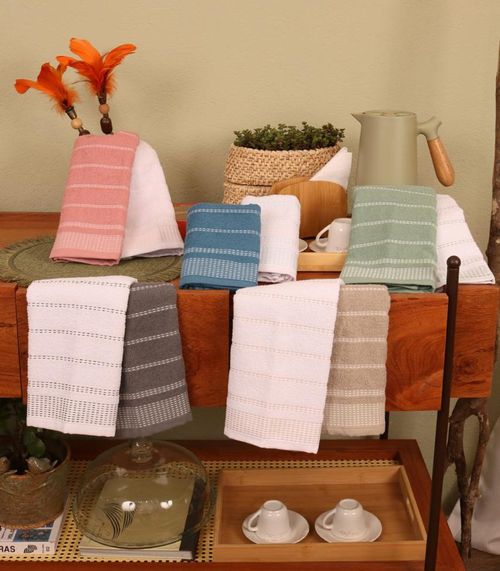 Kit Pano De Copa Cozinha Atlantica Rosa