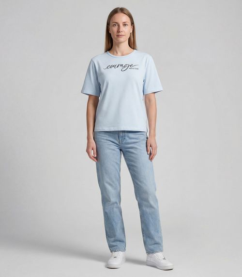 T-Shirt Cropped Feminina Com Estampa Infinita Cor Azul