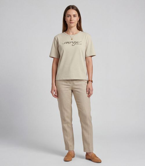 T-Shirt Cropped Feminina Com Estampa Infinita Cor Bege