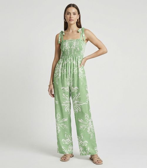 Macacão Longo Feminino De Lastex Estampado Select Verde