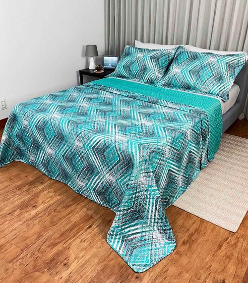 Cobreleito King Estampado Dupla Face Lepper Verde