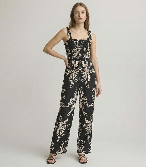 Macacão Longo Feminino De Lastex Estampado Select Preto