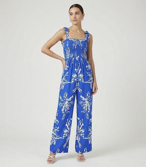 Macacão Longo Feminino De Lastex Estampado Select Azul