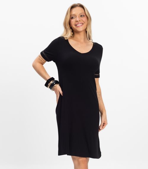 Vestido Curto Feminino Ribana de Viscose Rovitex Preto