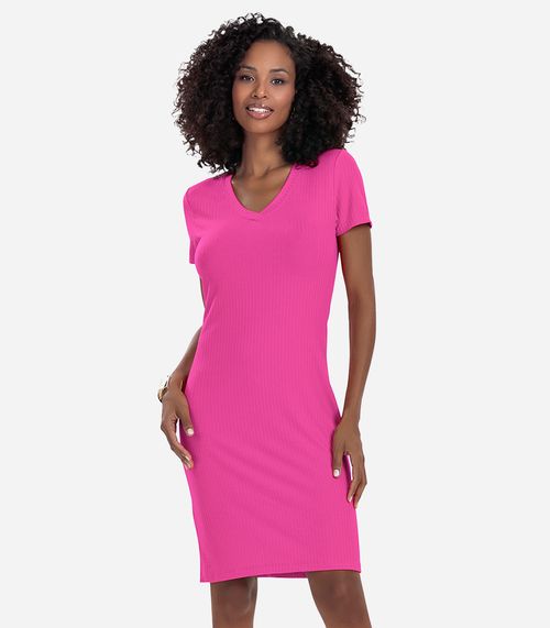 Vestido Feminino Em Ribana Canelada Rovitex Rosa