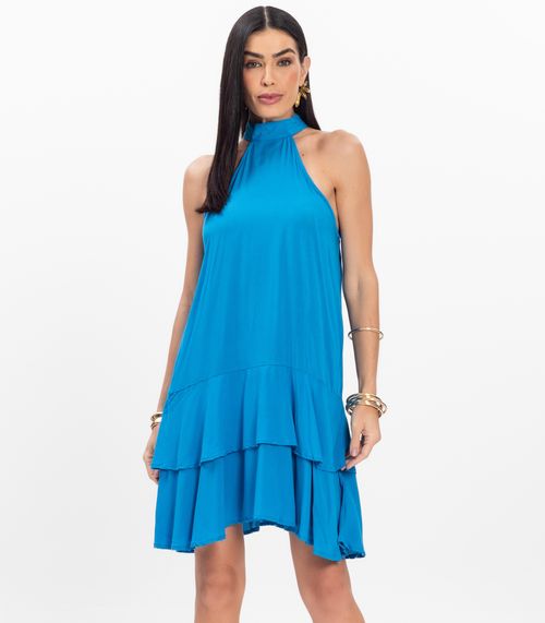 Vestido Curto Feminino Em Viscose Style Box Azul