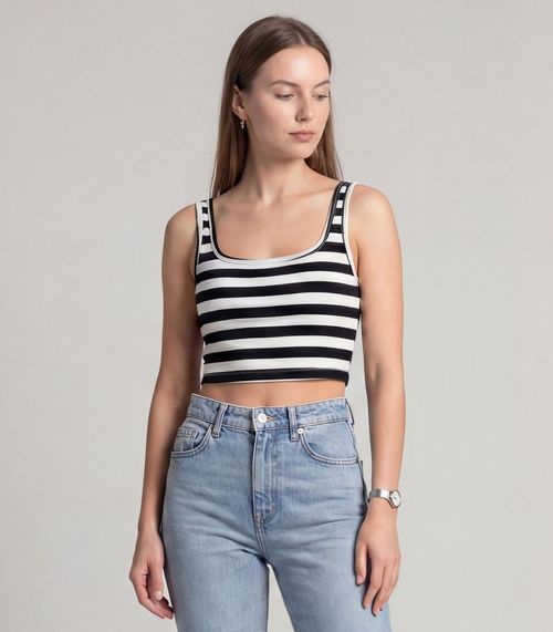 Top Feminino Regata Em Ribana Infinita Cor Preto