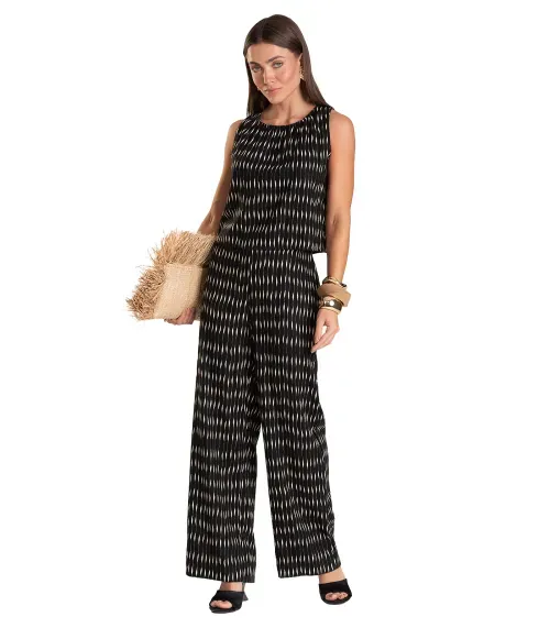 Calça Feminina Pantalona em Linho Dianna Preto