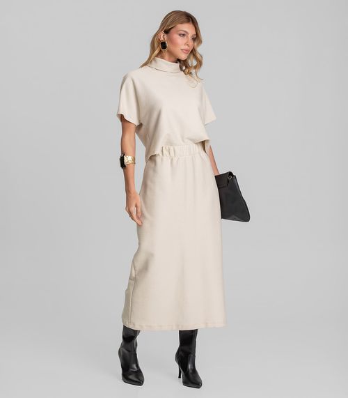 Saia Feminina Midi Moletinho Texturizado Dianna Bege