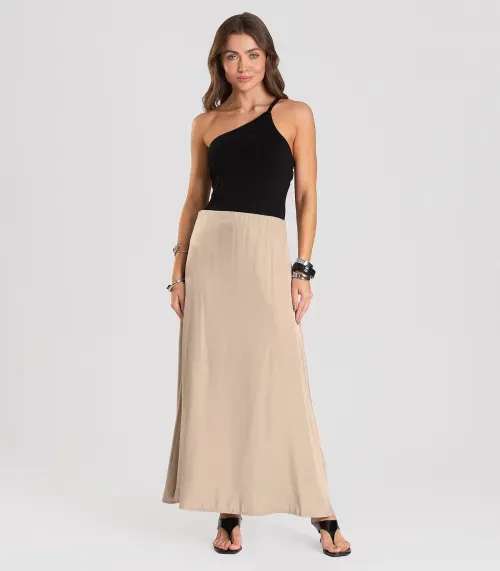 Saia Midi Acetinada Dianna Rosa