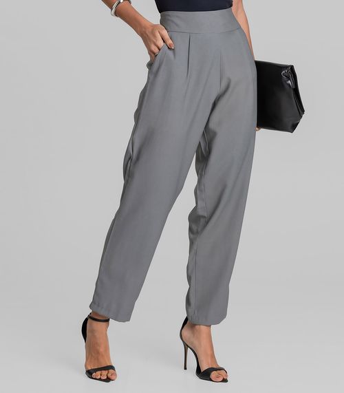Calça Pantalona Feminina Em Alfaiataria Dianna Cinza