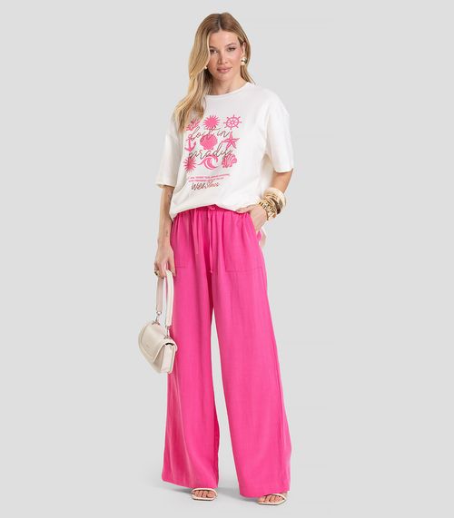 Calça Pantalona Feminina em Linho Dianna Rosa