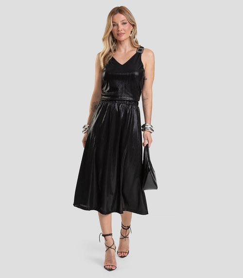 Saia Feminina Midi Plissada Dianna Preto
