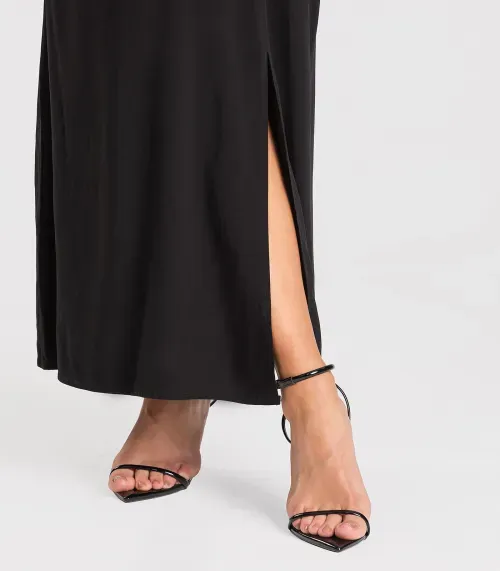 Saia Midi Em Tecido Linho Dianna Preto