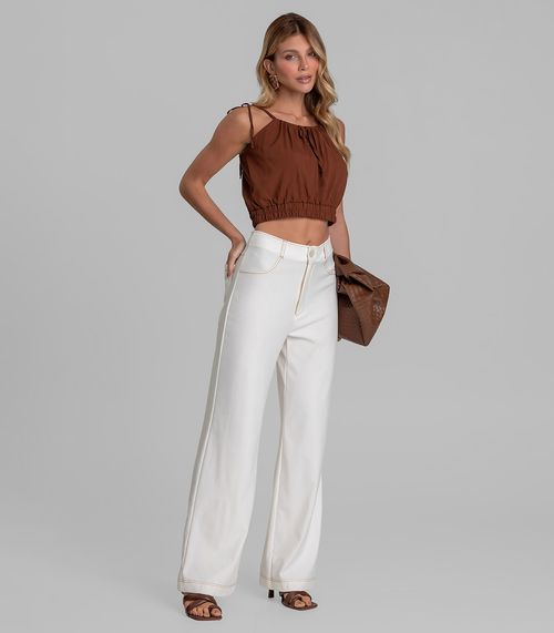 Calça Feminina Pantalona em Molecottom Dianna Bege