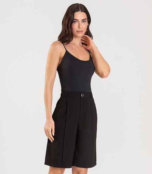 Bermuda Jorts Feminina Reta Em Sarja Dianna Preto