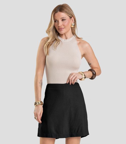 Shorts Saia Feminino em Tecido Linho Dianna Preto