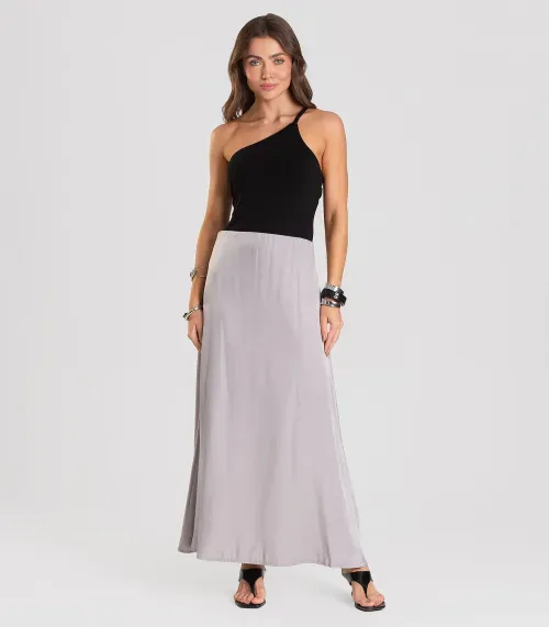 Saia Midi Acetinada Dianna Cinza