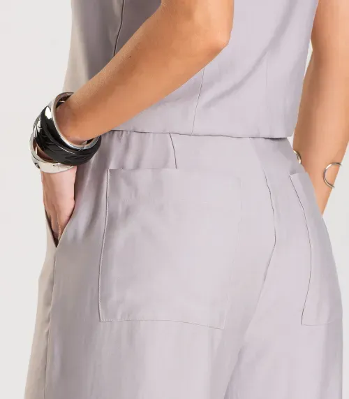 Calça Pantalona em Tecido Alfaiataria Dianna Cinza