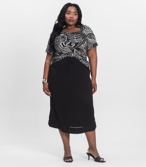 Saia Midi Plus Size em Viscose Secret Glam Preto