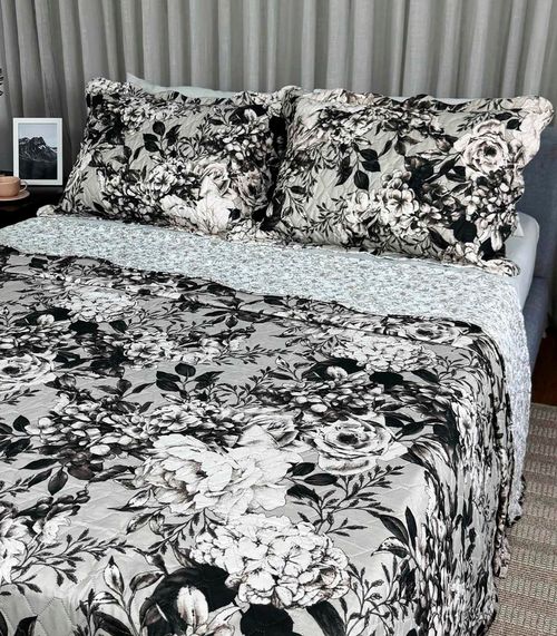 Cobreleito Queen Estampado Dupla Face Lepper Preto