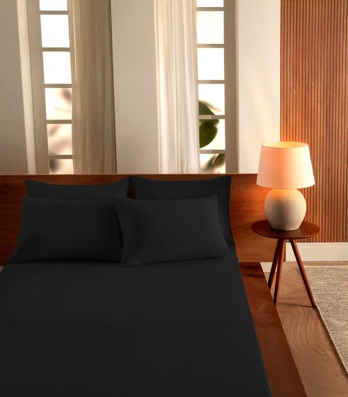 Jogo De Cama Casal Malha 3 Peças Liso Vivaldi Preto