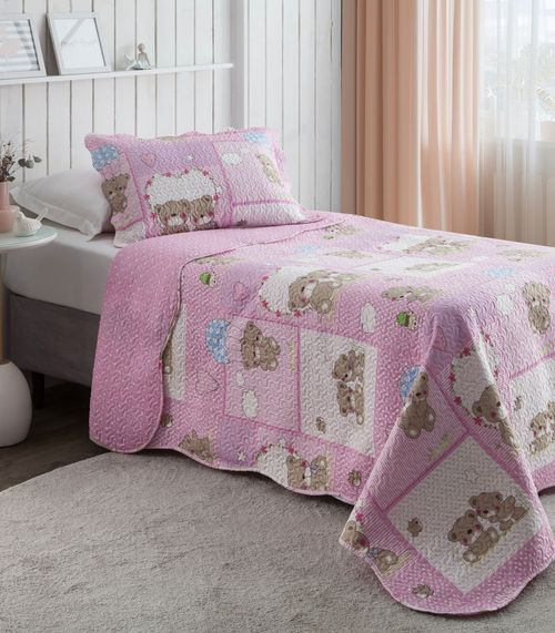 Colcha Solteiro Bouti Infantil Microfibra Rozac Rosa