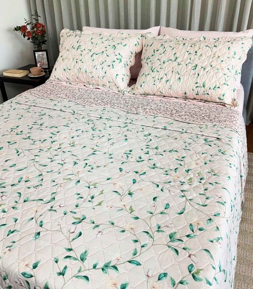 Cobreleito Queen Estampado Dupla Face Lepper Bege