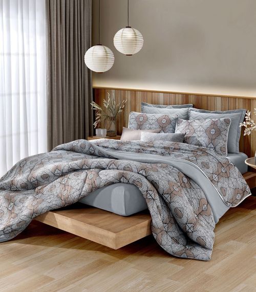 Edredom Queen Estampado Vivaldi Cinza