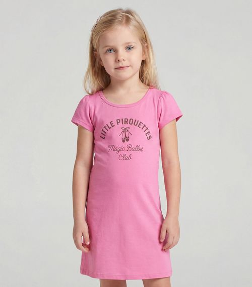 Vestido Infantil Manga Curta Estampado Select Rosa