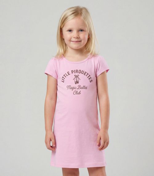 Vestido Infantil Manga Curta Estampado Select Rosa