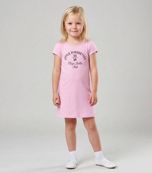 Vestido Infantil Manga Curta Estampado Select Rosa