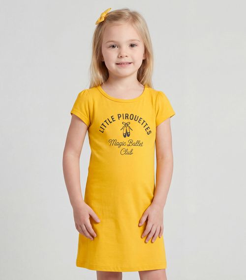 Vestido Infantil Manga Curta Estampado Select Laranja