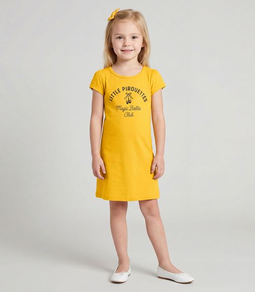 Vestido Infantil Manga Curta Estampado Select Laranja