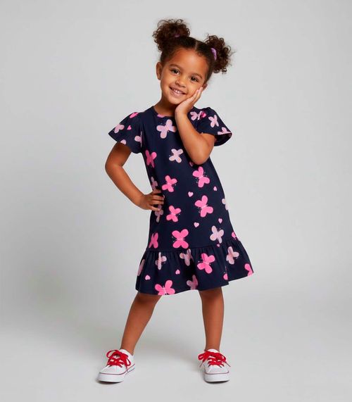 Vestido Infantil Com Babado Franzido Select Azul
