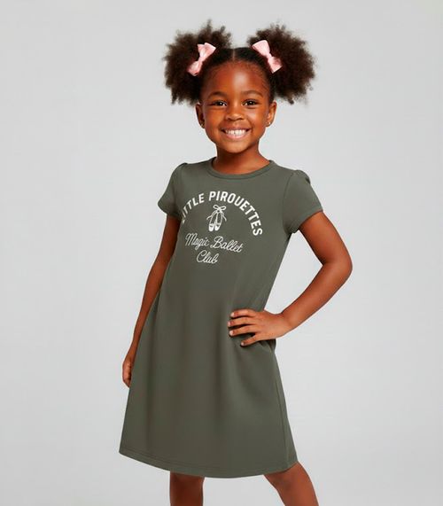 Vestido Infantil Manga Curta Estampado Select Verde