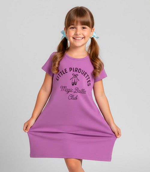 Vestido Infantil Manga Curta Estampado Select Roxo